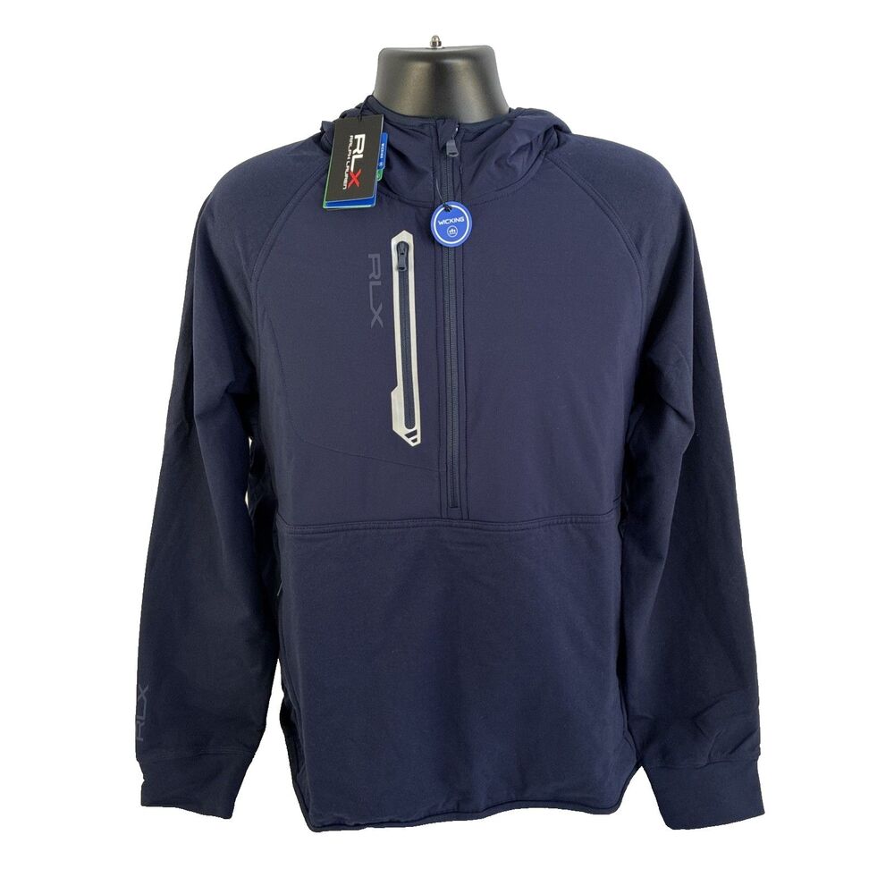 New Mens RLX Ralph Lauren Golf 1/2 Zip Pullover Jacket Size XL Navy NWT $198